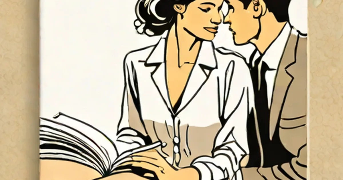 Vintage illustration of a man and woman reading a book together
