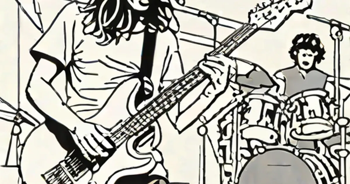 Sketch of bass and drums musicians performing together