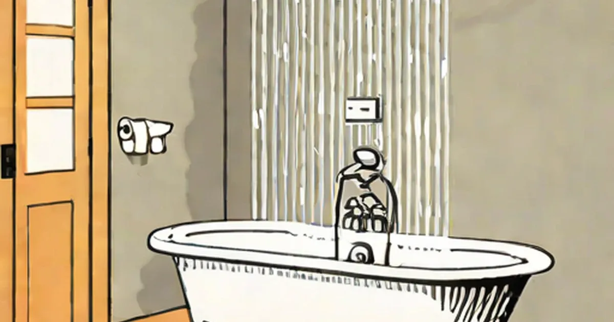 Illustration of a freestanding bathtub with faucet in a bathroom