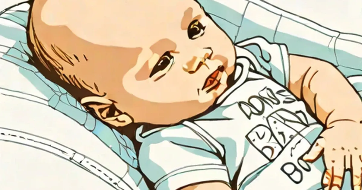 Illustration of a smiling baby boy in blue clothing