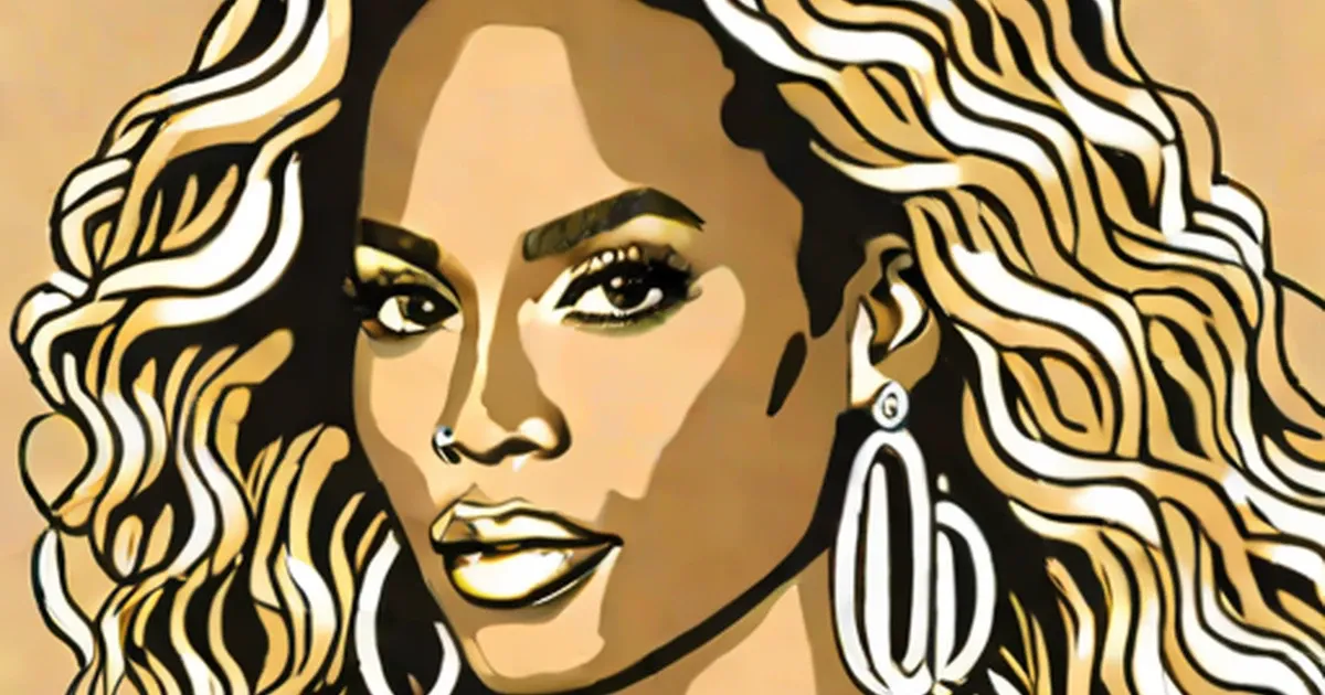 Beyonce with long wavy blonde hair and silver hoop earrings