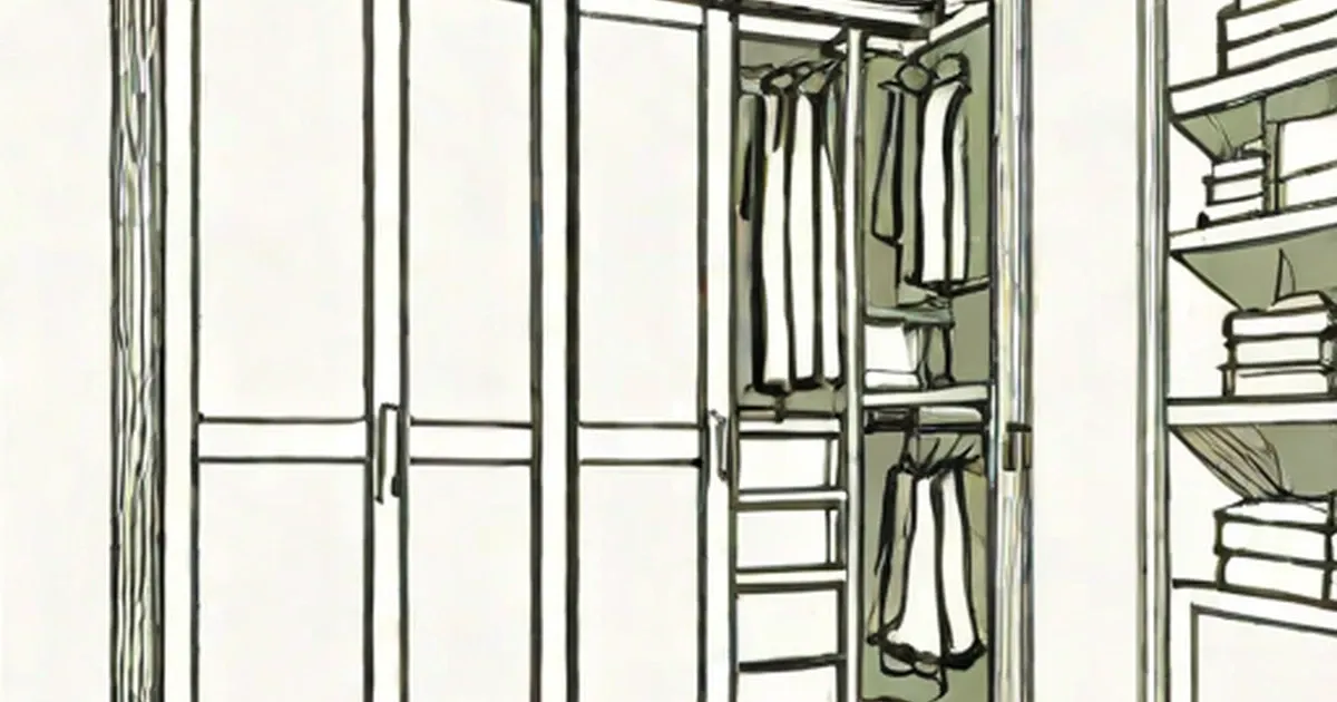 Illustration of an open bifold closet door revealing shelves and clothes