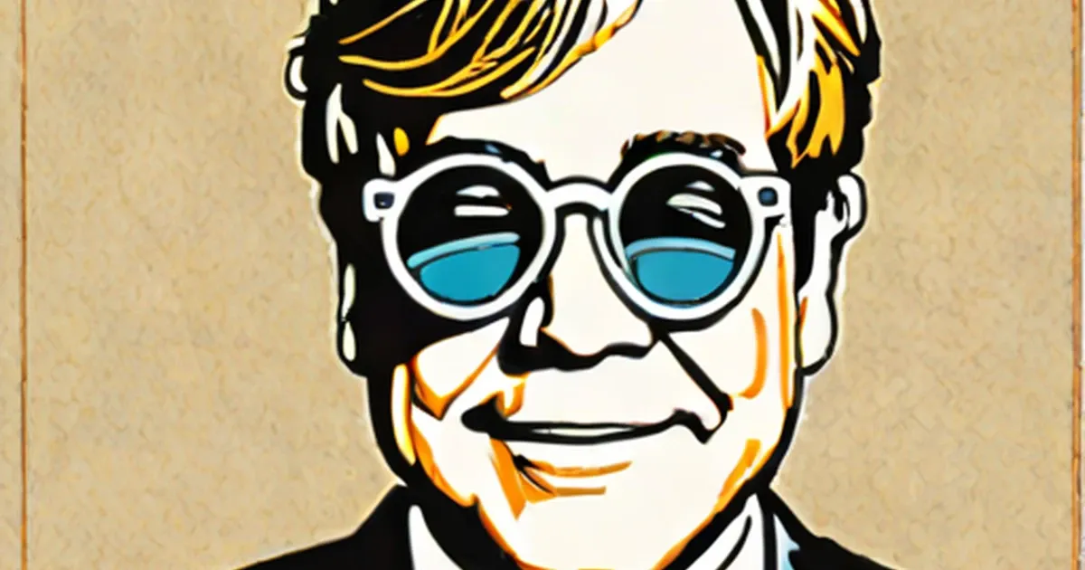 Illustration of Elton John in round blue-tinted glasses and blonde hair