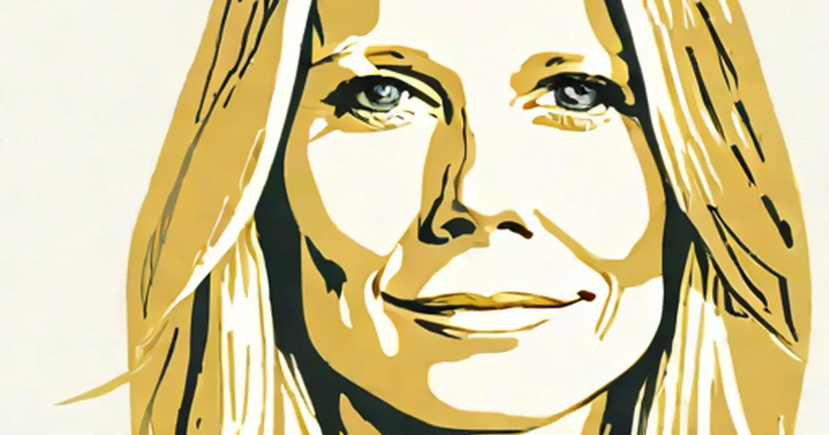 Gwyneth Paltrow in a gold and black stylized portrait illustration