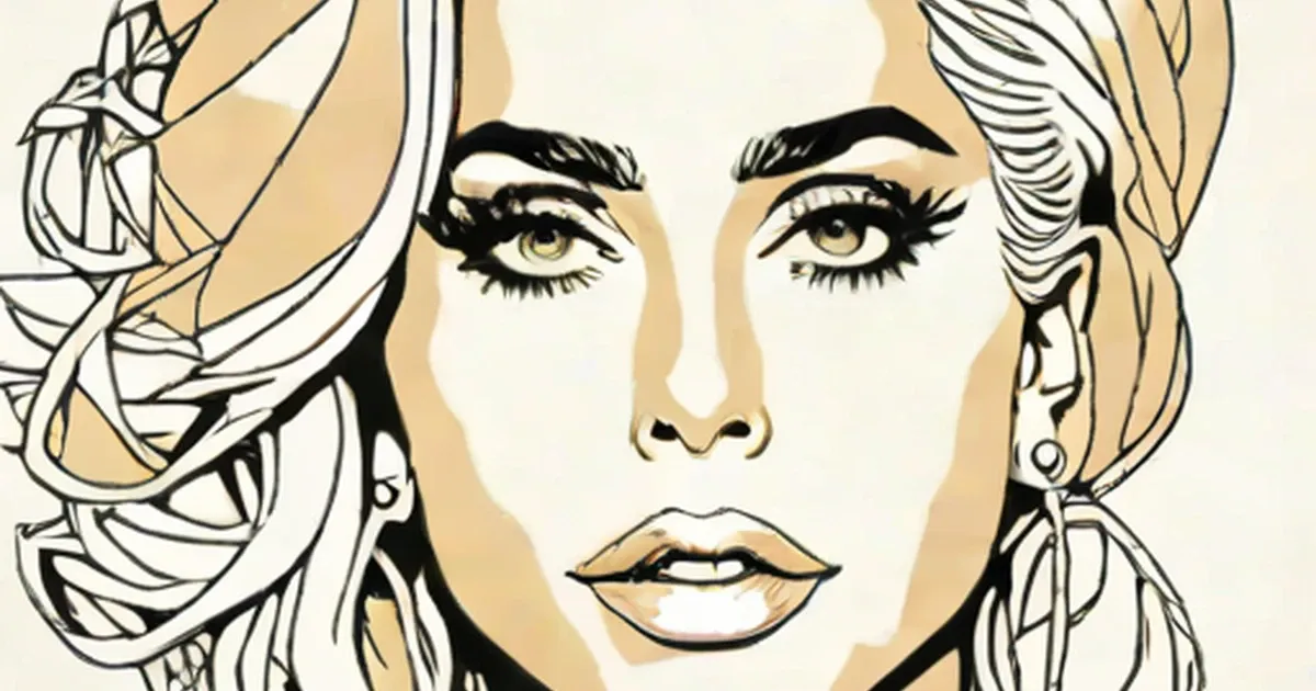Lady Gaga illustrated with platinum blonde waves and dramatic black eye makeup