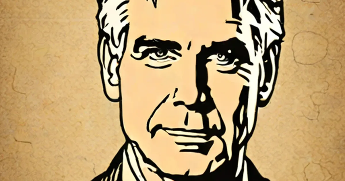 Mark Harmon in a stylized black line-drawn portrait illustration