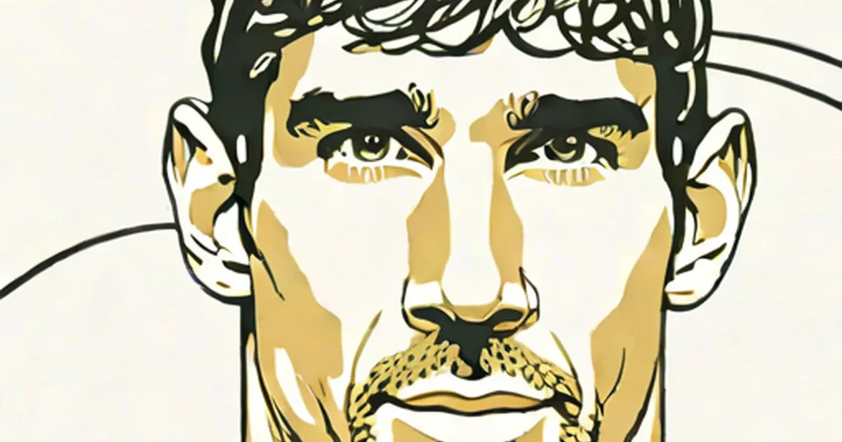 Stylized portrait of Michael Phelps in tan and black tones