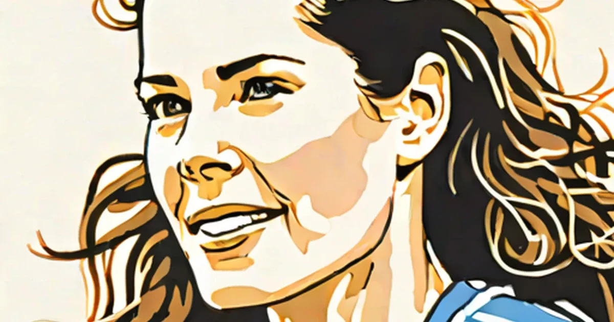 Stylized portrait of Nancy Kerrigan with dark hair in gold and black tones