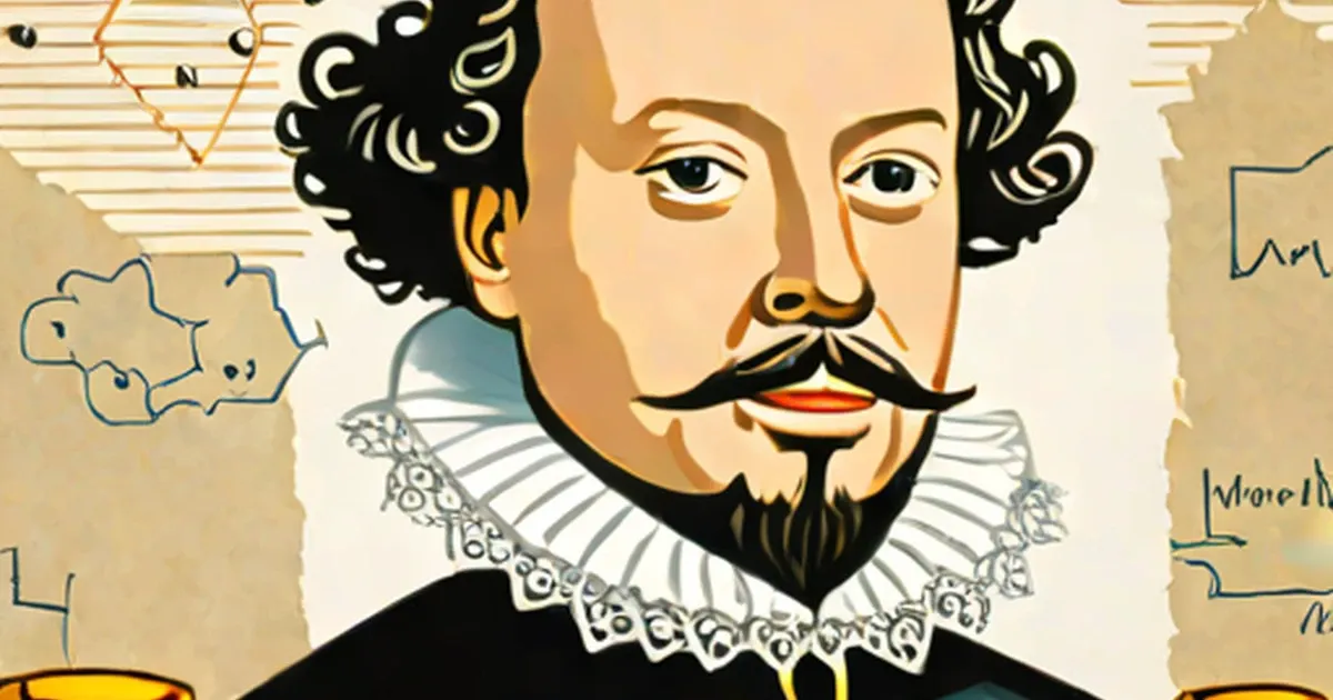 Portrait of Sir Francis Drake in Elizabethan dress with ornate white collar and maritime maps in background