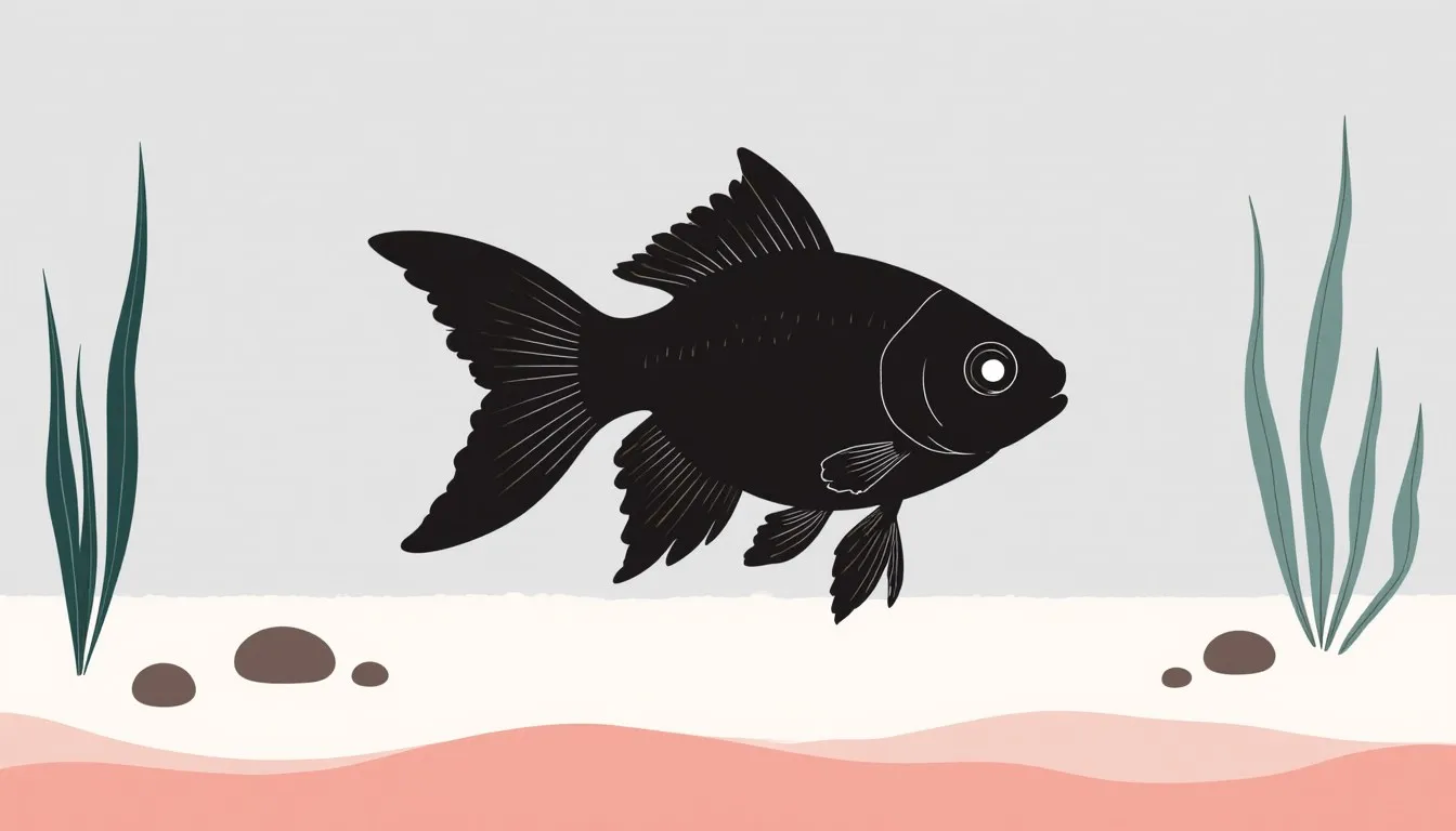 A black moor goldfish with telescope eyes swimming among aquarium plants