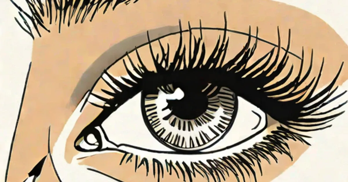 Close-up illustration of an eye with thick black eyelashes