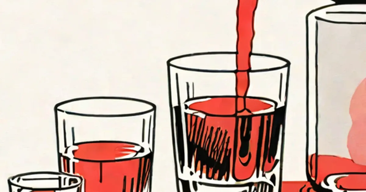 Red liquid being poured into glasses of increasing size