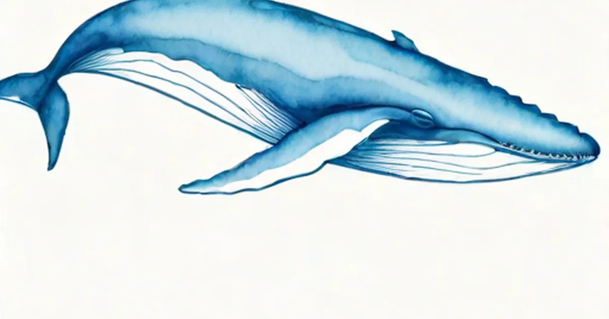 Illustrated blue whale showing throat grooves and pale belly