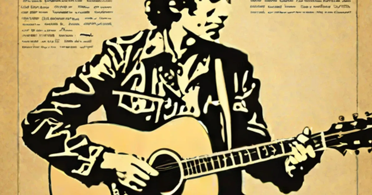 Black silhouette of Bob Dylan playing acoustic guitar