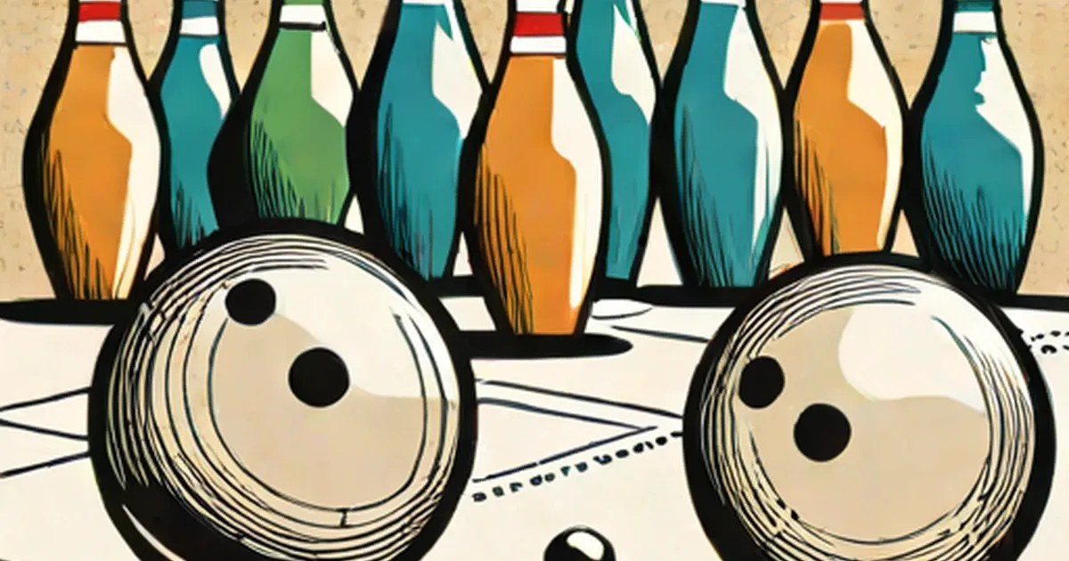Two bowling balls positioned before rows of colored pins