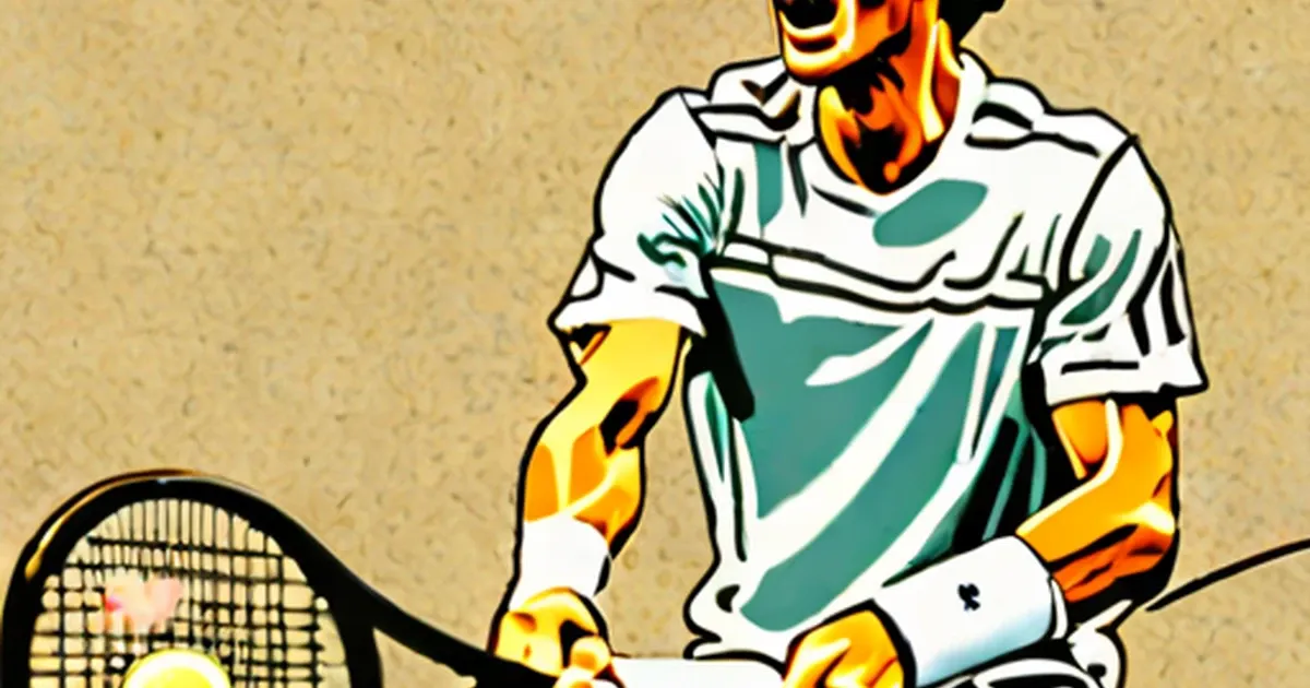 Andy Murray aflame in stylized tennis action illustration