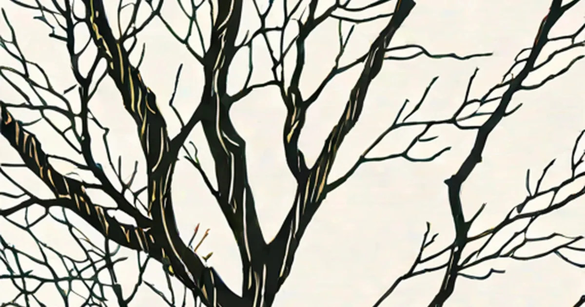 Bare tree with dark branches spreading on cream background