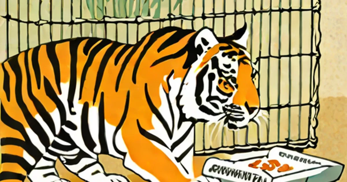 Tiger behind metal cage bars