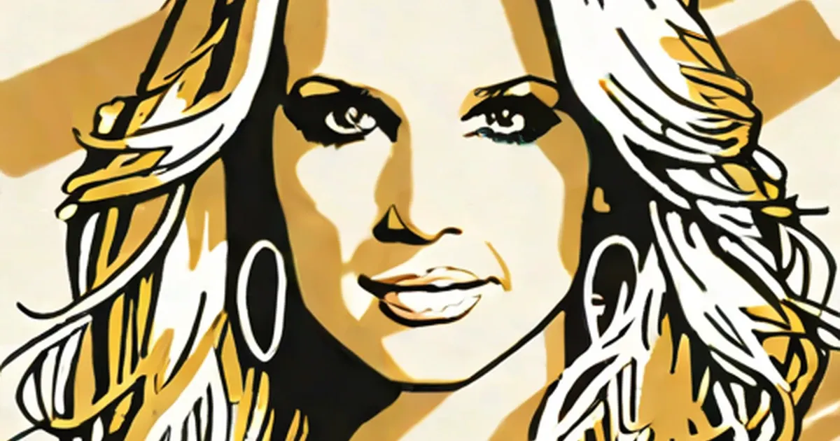 Britney Spears in a gold and white stylized portrait illustration