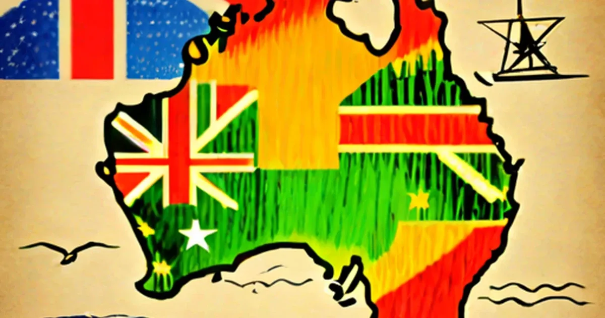 Australia map with Union Jack flag design and colorful stripes