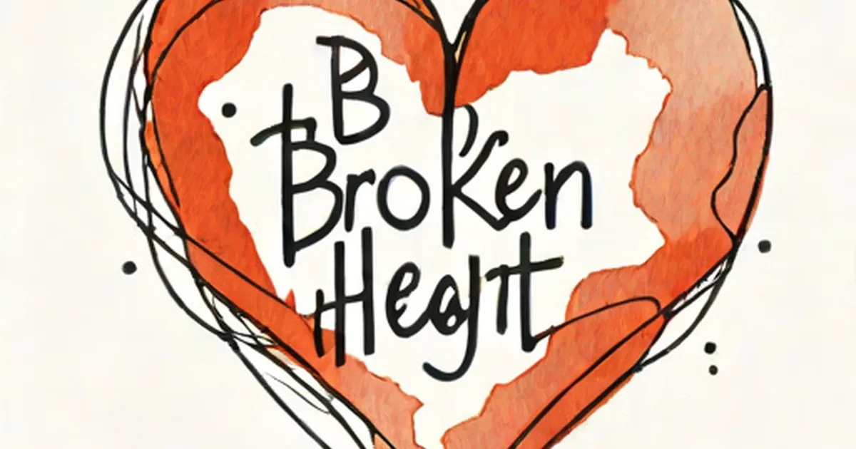Orange watercolor heart split vertically with handwritten text