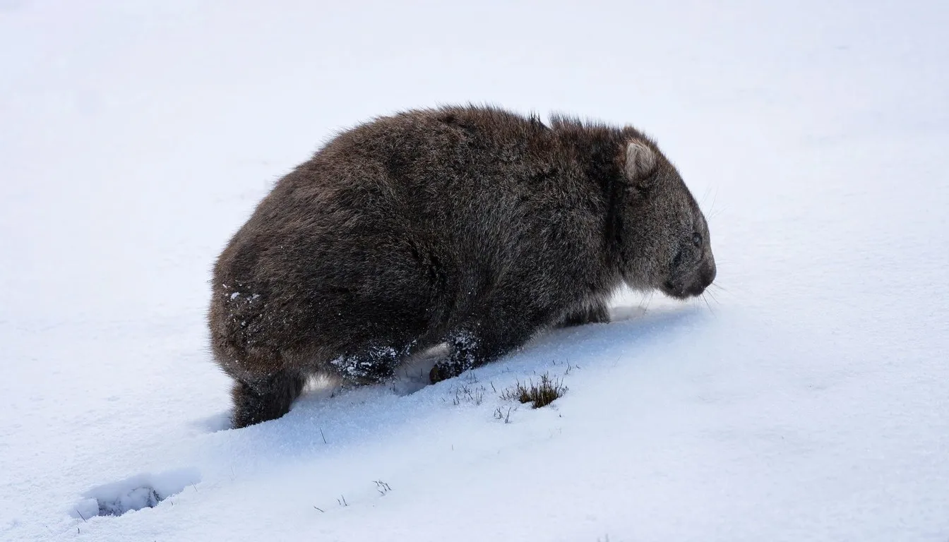 A wombat walking through snow