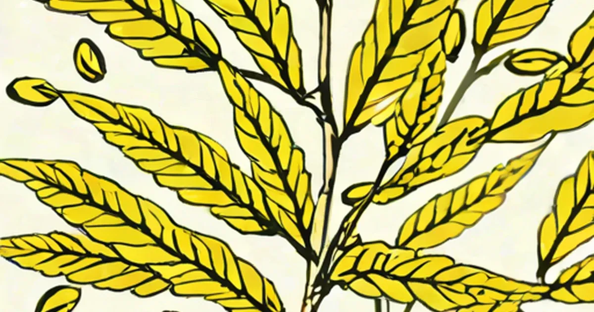 Cassia leaves illustrated in yellow with dark stems and veins