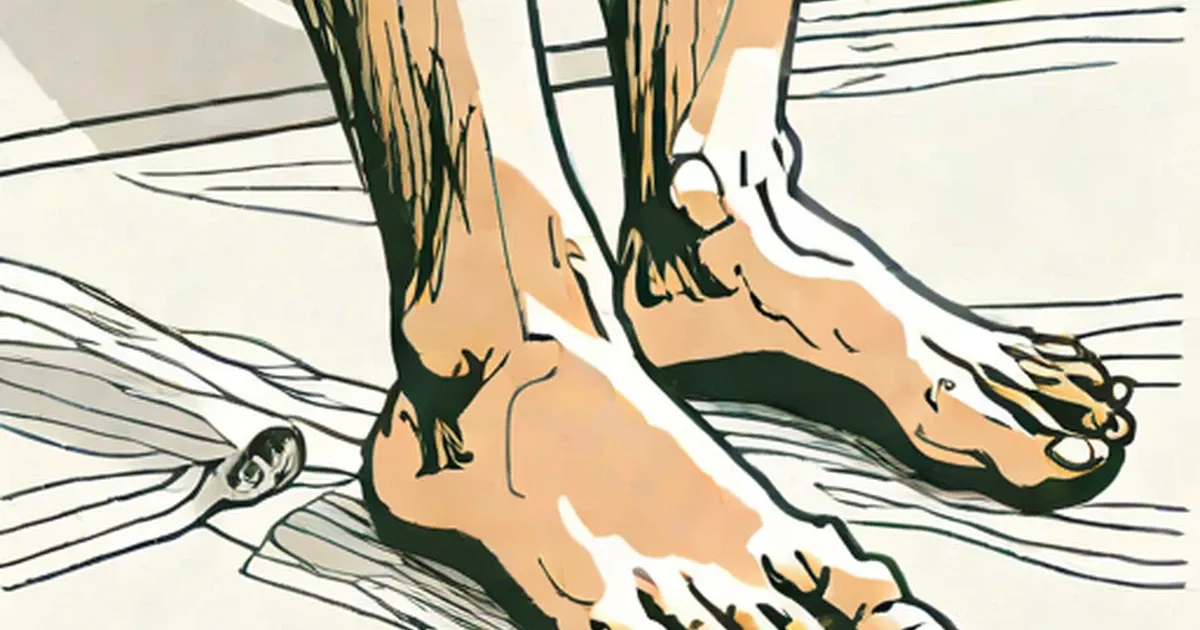 Anatomical illustration of feet showing muscle and nerve pathways