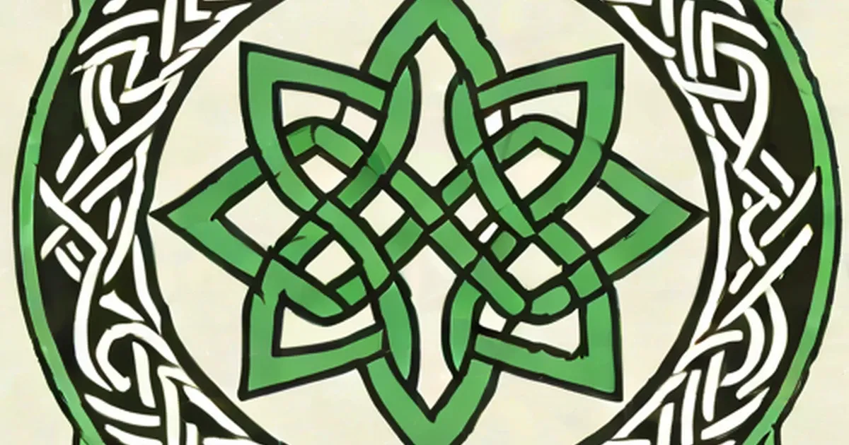Green Celtic knot pattern centered with interlacing white and black border design