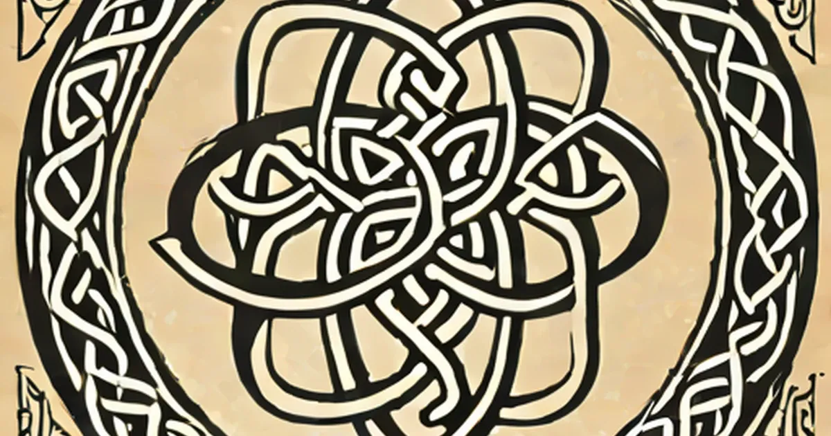 Ornate Celtic knot surrounded by interwoven knotwork borders on cream background