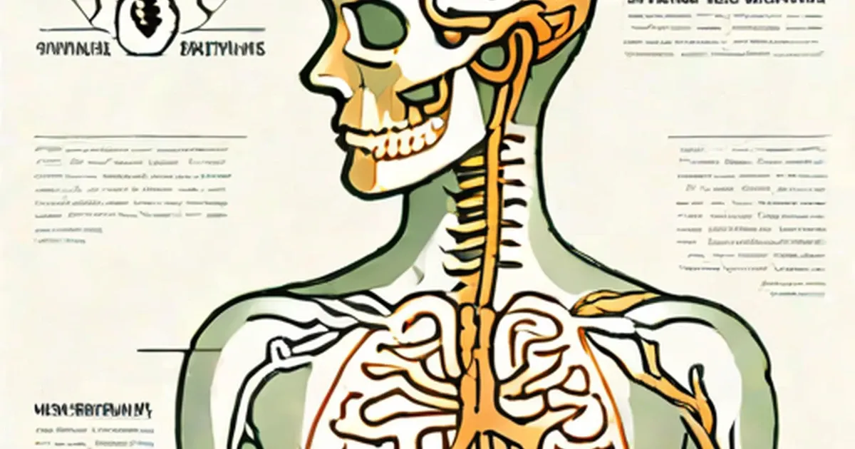 Anatomical diagram showing the brain, spine, and nervous system highlighted in orange and yellow