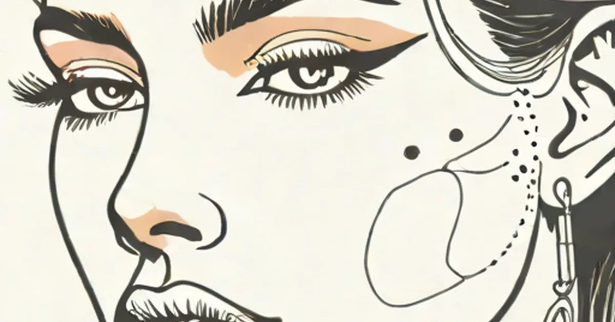 Abstract line art of faces with cheek piercings and jewelry