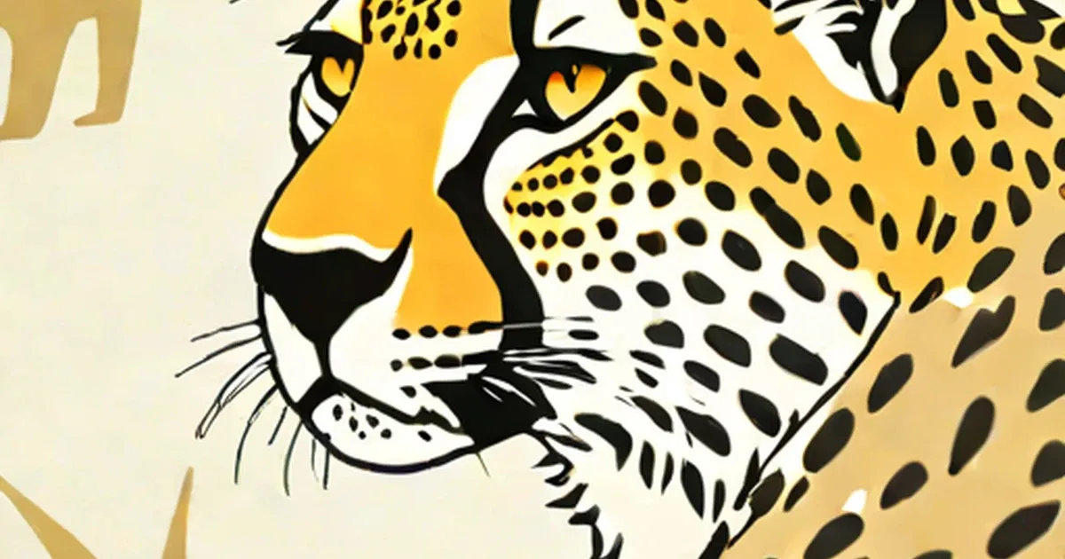 Illustrated cheetah with golden coloring and black spotted markings