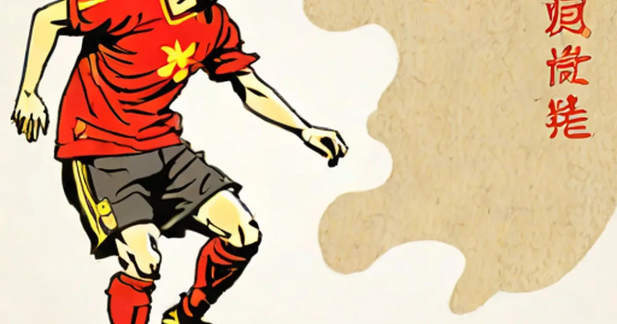 Chinese soccer player in red national team jersey