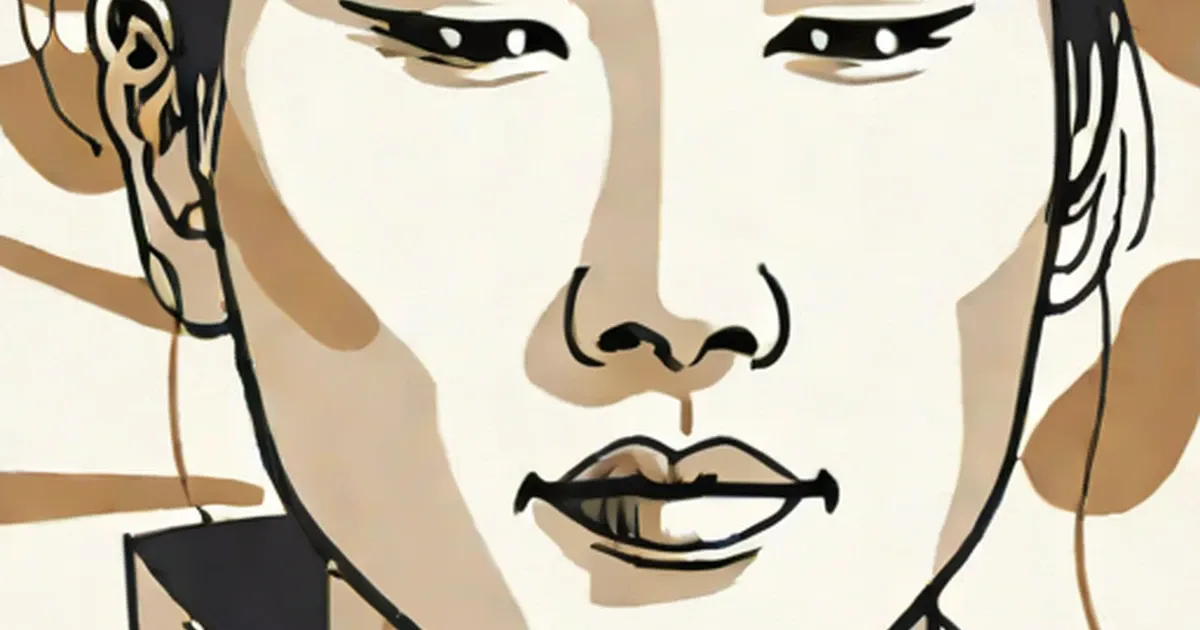 Woman’s face with minimalist line art and warm earth tones