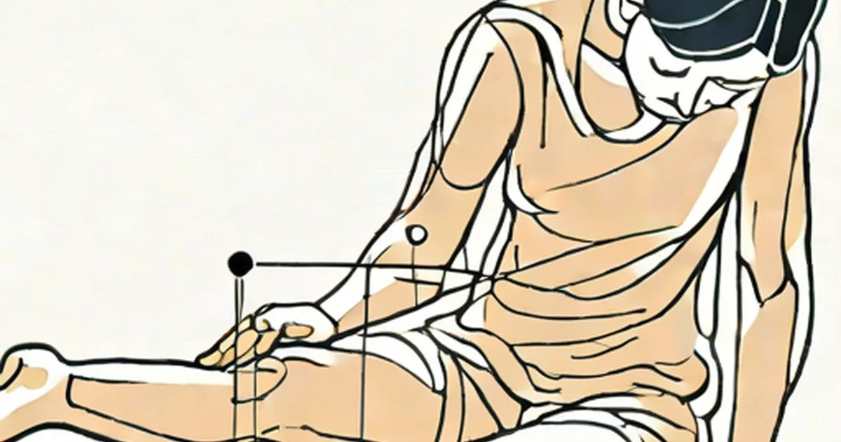 Acupuncture needles inserted into the lower leg and foot