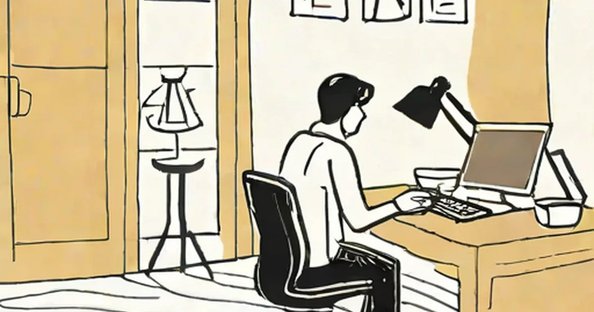 Person at desk with dark shadow looming above them