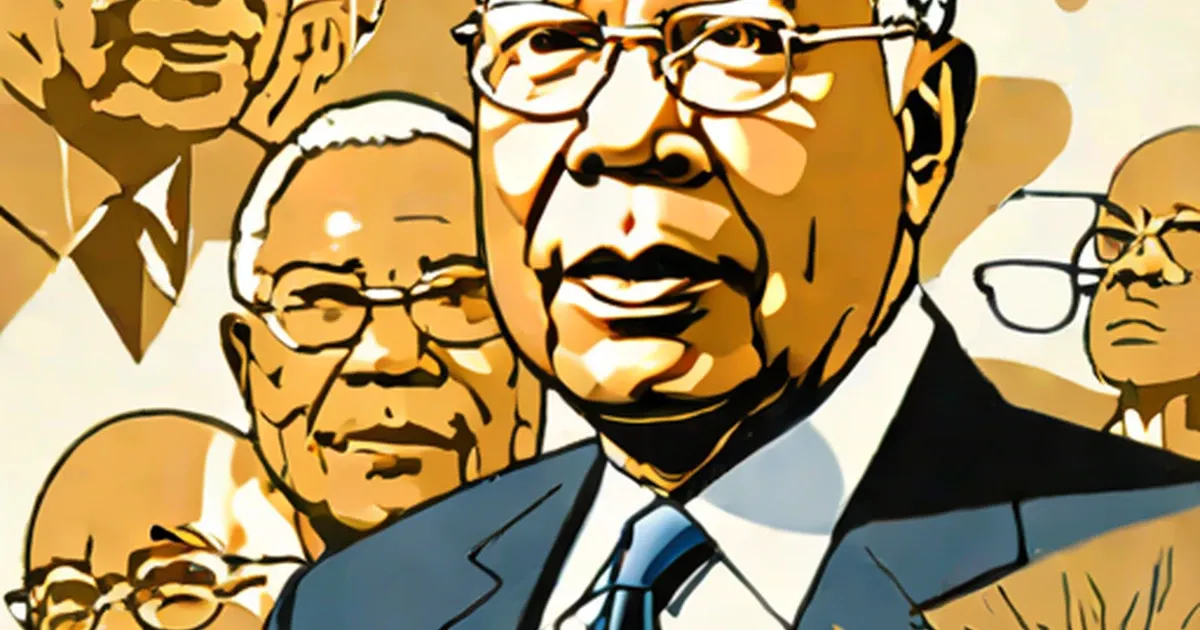 Stylized portrait of Colin Powell with other men in suits
