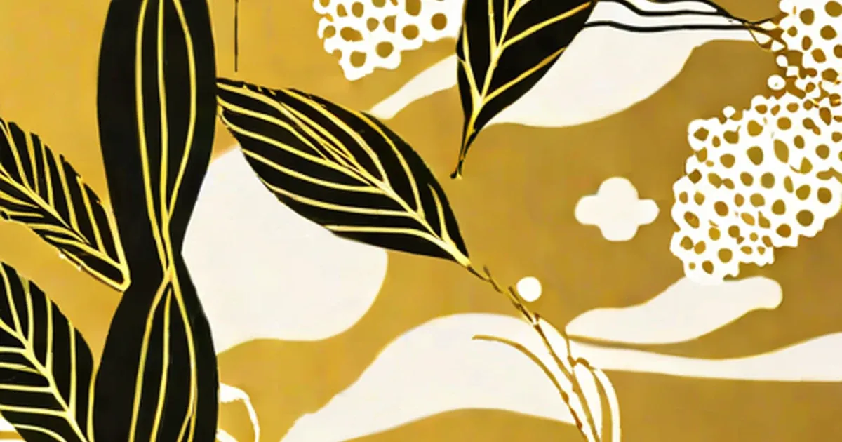 Stylized hand catching gold particles with botanical leaf designs