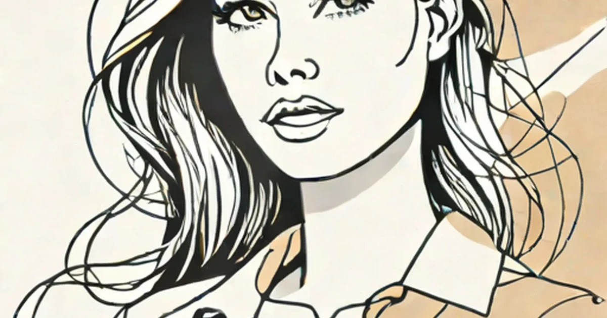 Line drawing of a woman’s face with long flowing hair