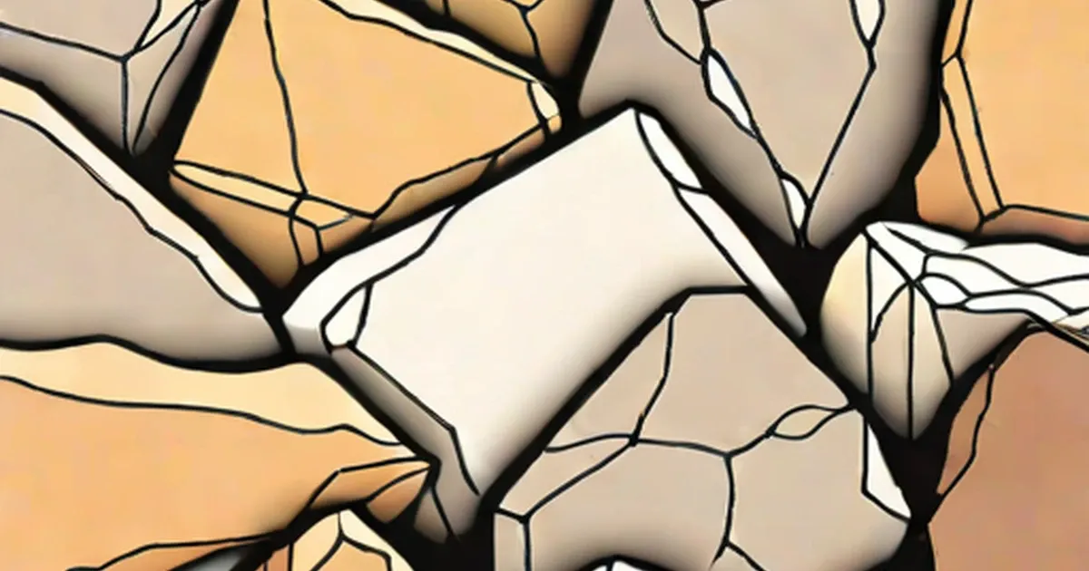 Conglomerate rock with rounded pebbles in tan and white bound by dark matrix