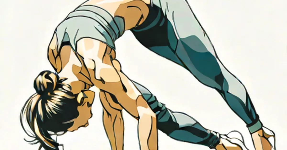 Person performing a deep backbend with hands positioned toward their feet