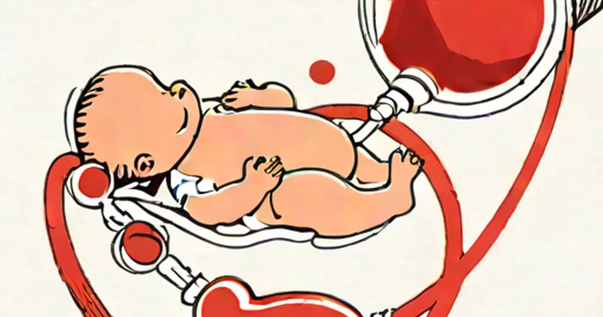 Newborn baby with umbilical cord showing blood vessels
