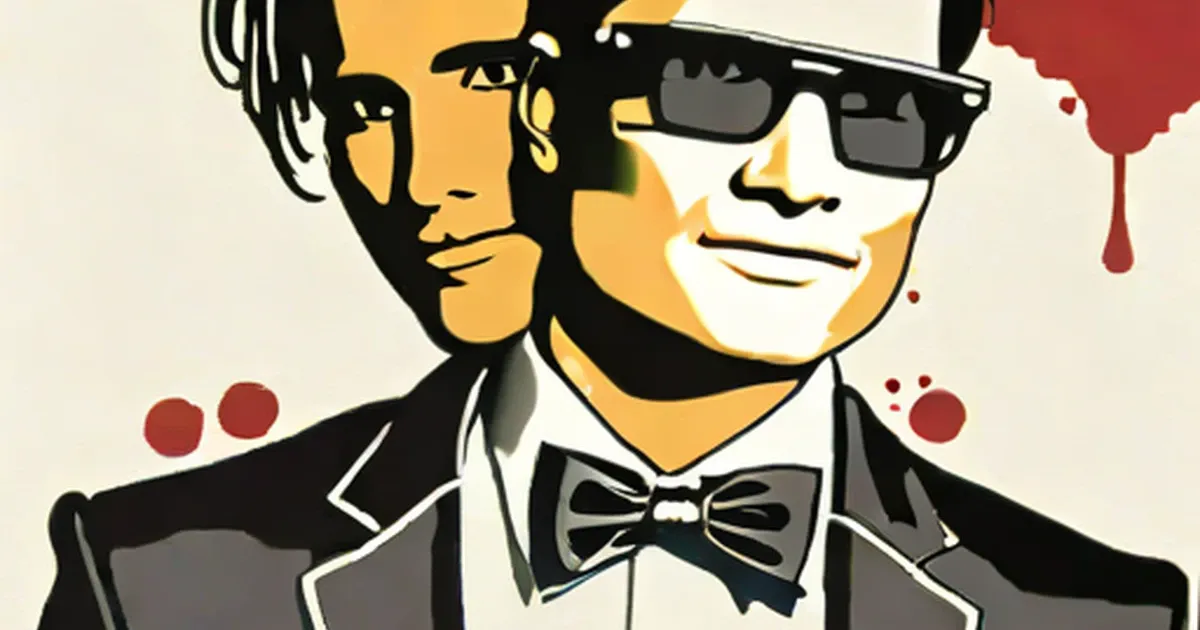 Two men in tuxedos and sunglasses in a pop art style illustration