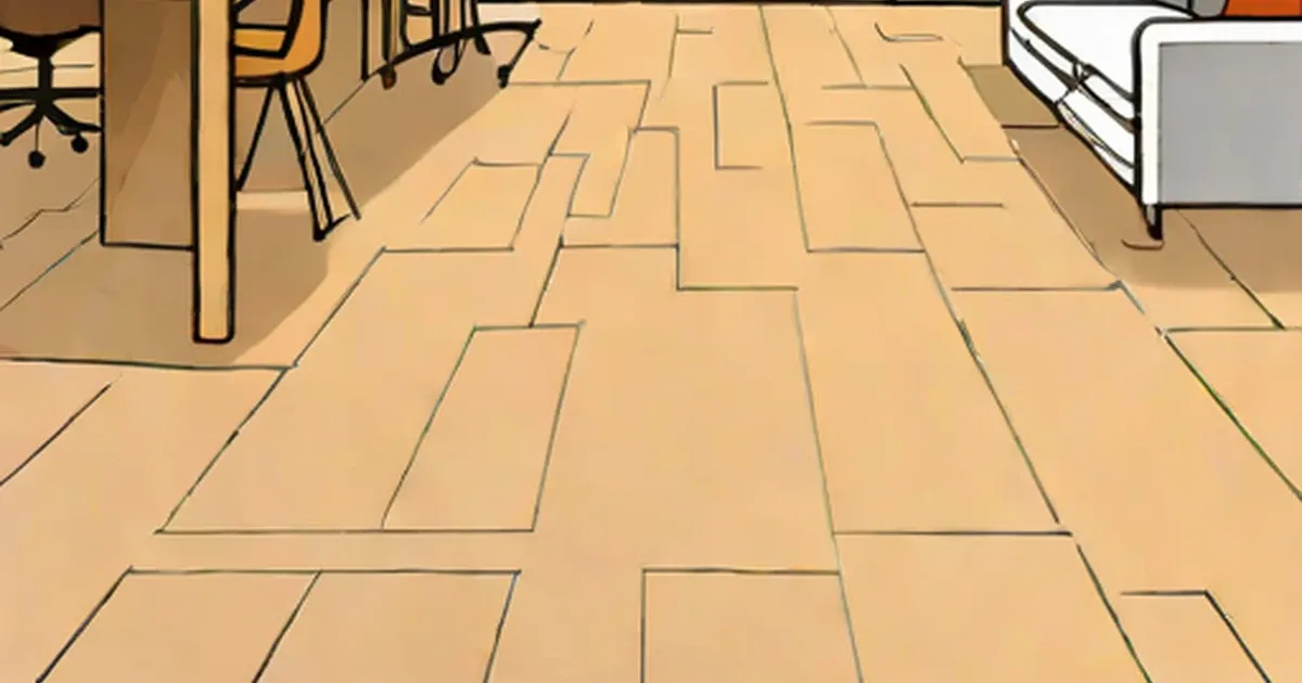 Tan cork flooring with geometric pattern in a room