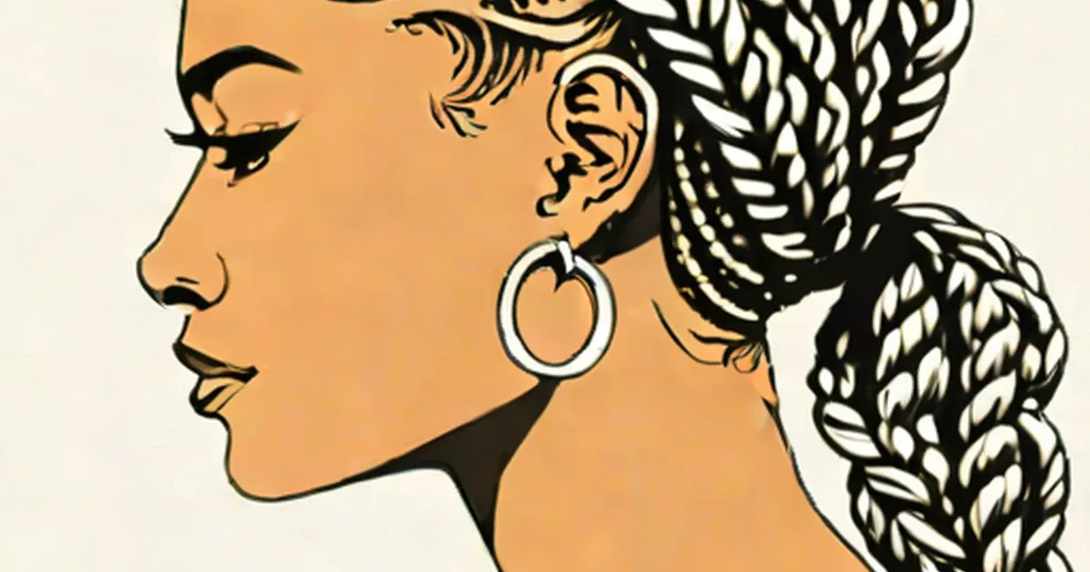Illustration of a woman in profile with cornrow braids and hoop earrings