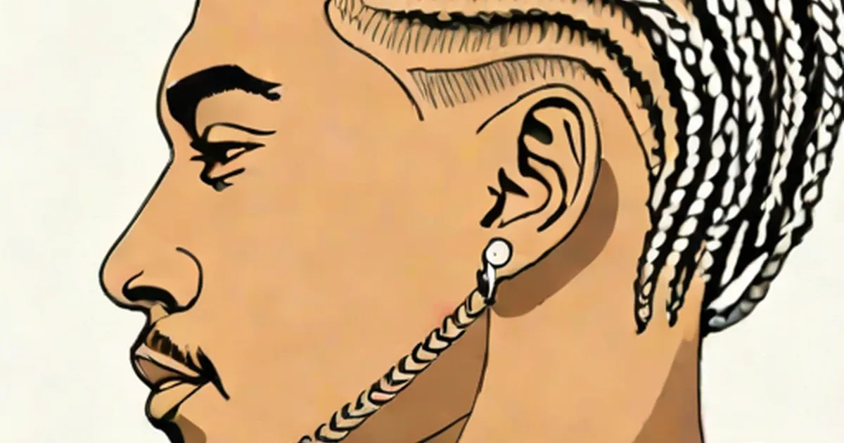 Man with cornrows braided back from face, wearing an earring