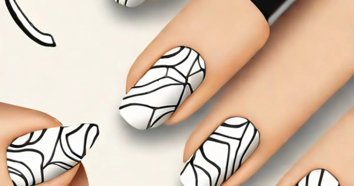 Hands display white nails with black marble-swirl patterns