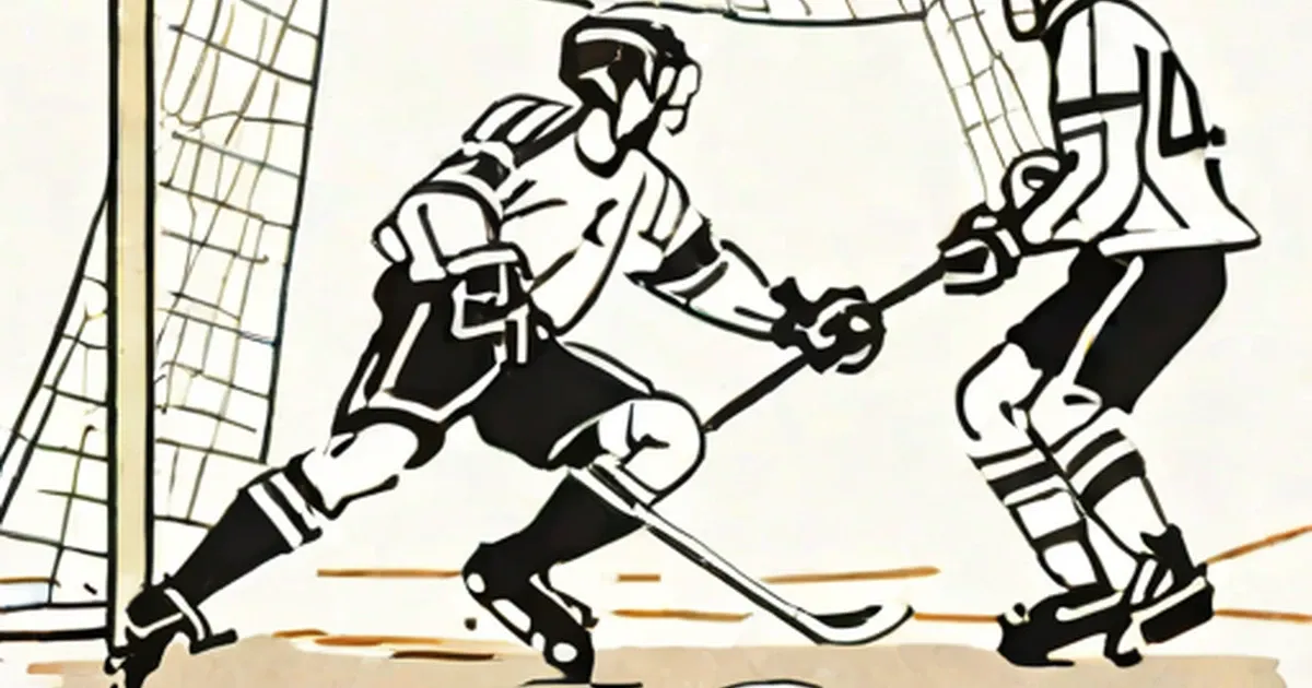 Crouch attacking low with hockey stick against defending player