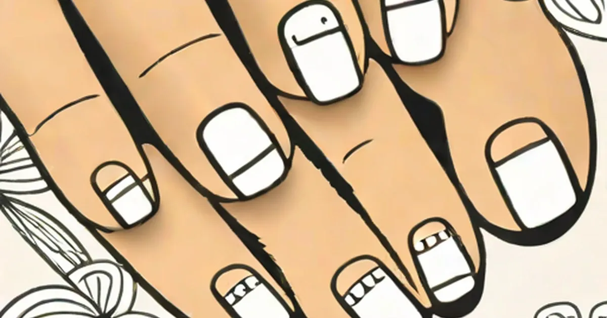 Toenails with white polish decorated with black stripes and dots